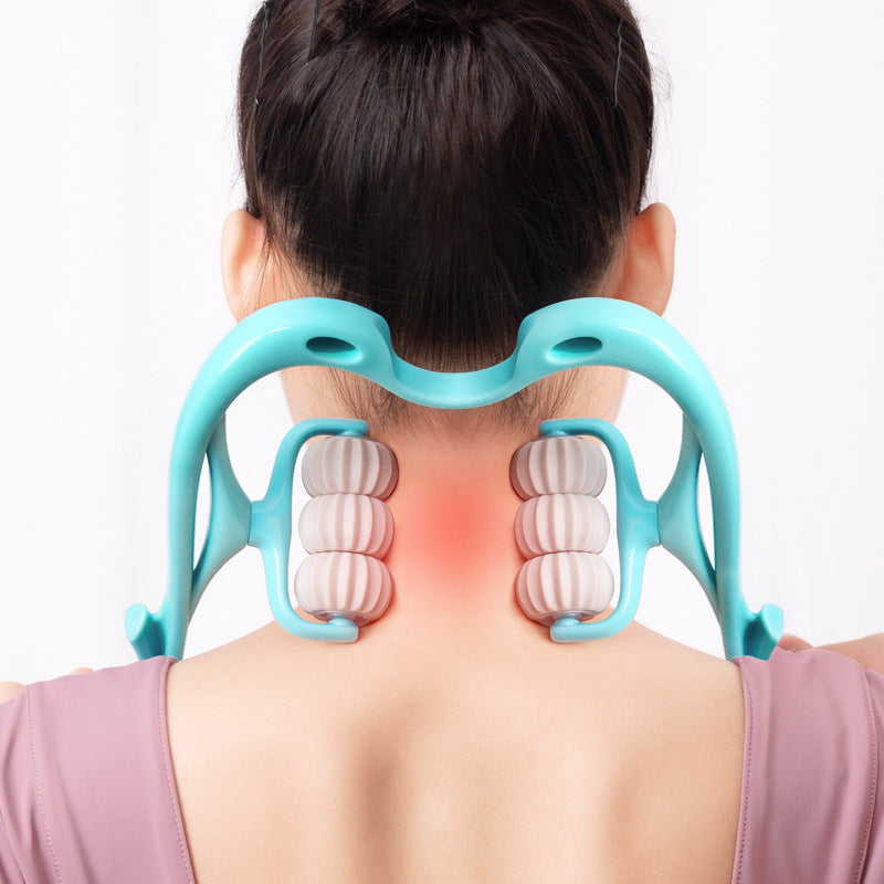 (US-CN) Multifunctional Manual Six-wheel Neck Massager Massage Relieve Roller Massage Tool