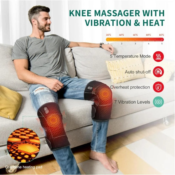 (US) Eated Knee Massager With Vibration, Cordless Heating Pad For Knees, Shoulders And Elbows To Relieve Deep Tissue Pressure, Knee Warming Kit, Heated Knee Pads For Men, Women And Seniors