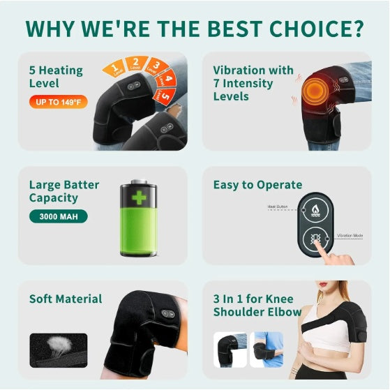 (US) Eated Knee Massager With Vibration, Cordless Heating Pad For Knees, Shoulders And Elbows To Relieve Deep Tissue Pressure, Knee Warming Kit, Heated Knee Pads For Men, Women And Seniors