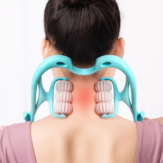 (US-CN) Multifunctional Manual Six-wheel Neck Massager Massage Relieve Roller Massage Tool