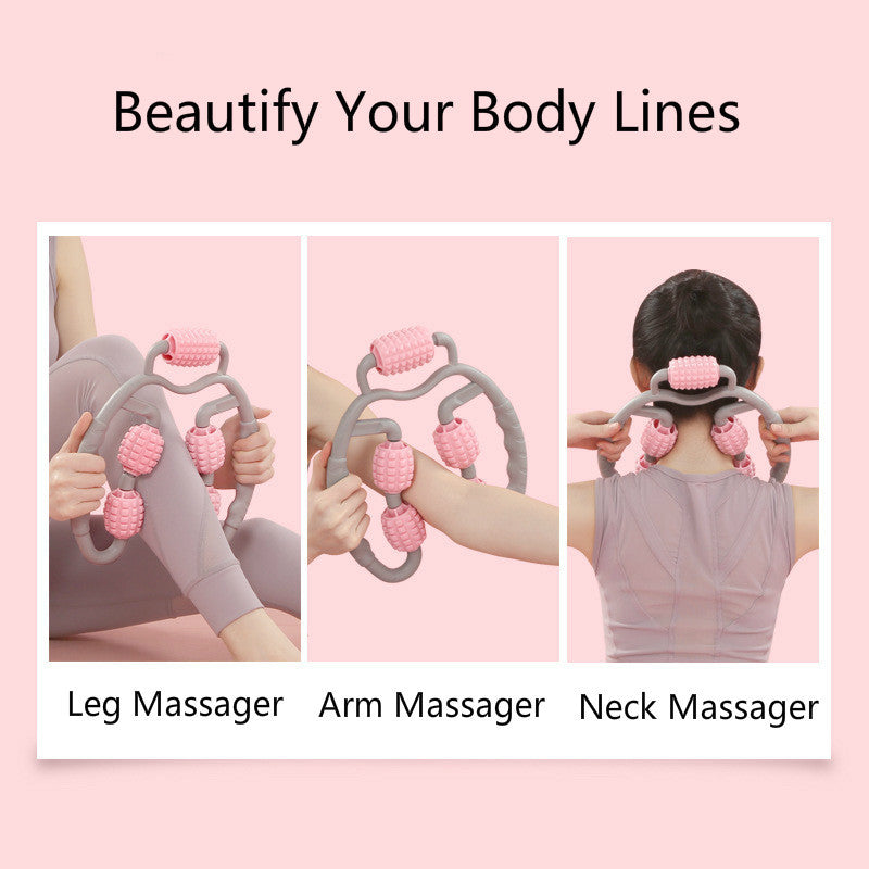 (US-CN) U Shape Trigger Point Massage Roller Full Body Massage Tool Arm Leg Neck Muscle Massager 4 Wheels Fitness Device For Sports